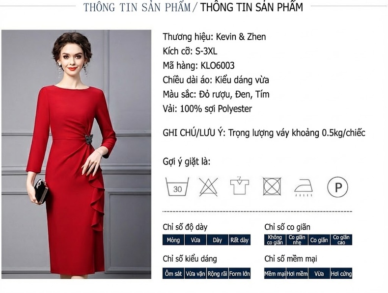 Váy Liền Thân Nữ Tay Lỡ Cổ Điển Chiết Eo Dáng Dài Màu Đỏ chi tiết 22