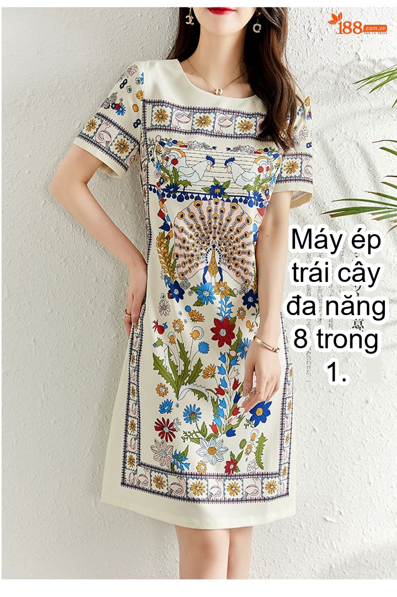 Váy liền thân Nữ Tay Ngắn Dáng Ôm In Họa Tiết Che Bụng Màu Trắng Kem, Xanh Dương, Đỏ, Vàng chi tiết 12
