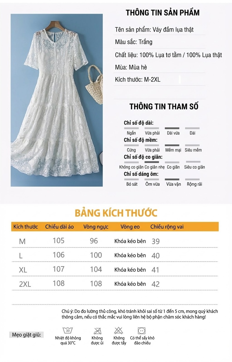 Váy Liền Thân Nữ Tay Ngắn Lụa Tằm Thượng Hạng Thiết Kế Quý Phái Màu Trắng chi tiết 4