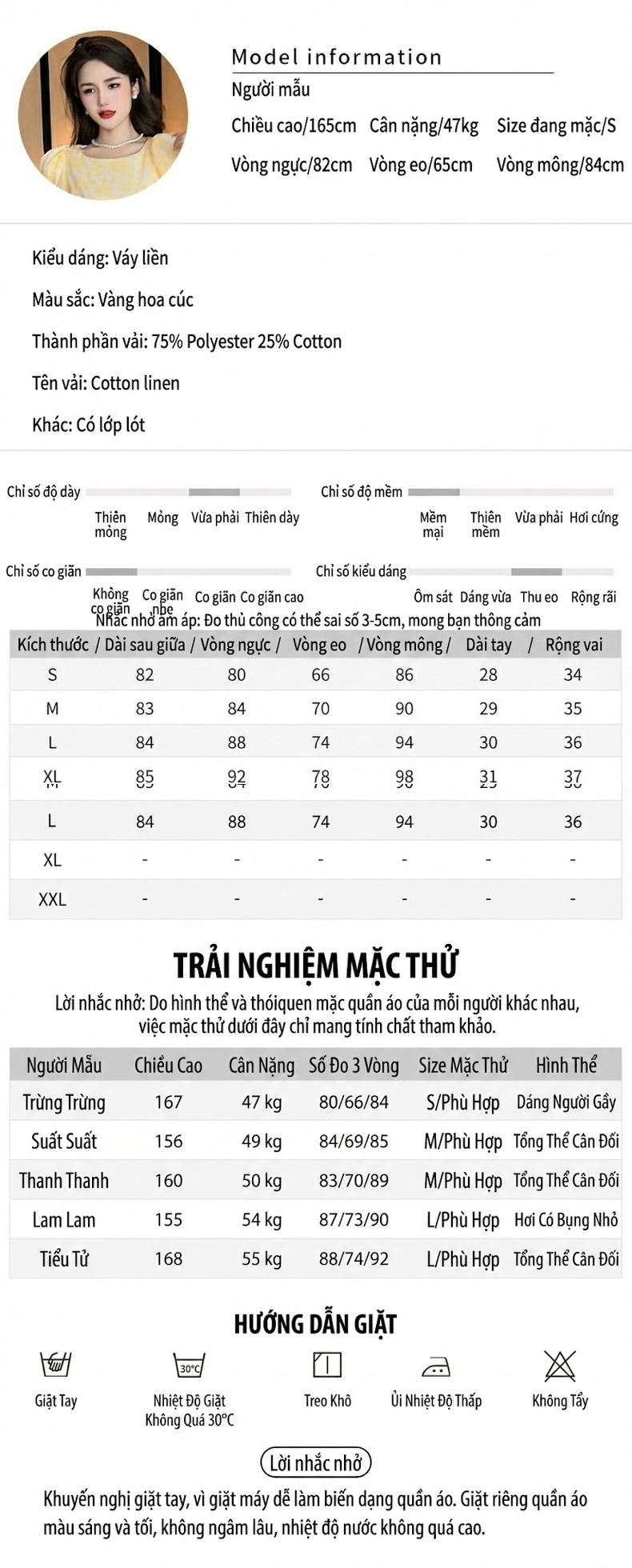 Váy liền thân Nữ Tay Phồng Cổ Tròn Họa Tiết Hoa Nhí Dáng Ôm Màu Vàng chi tiết 2