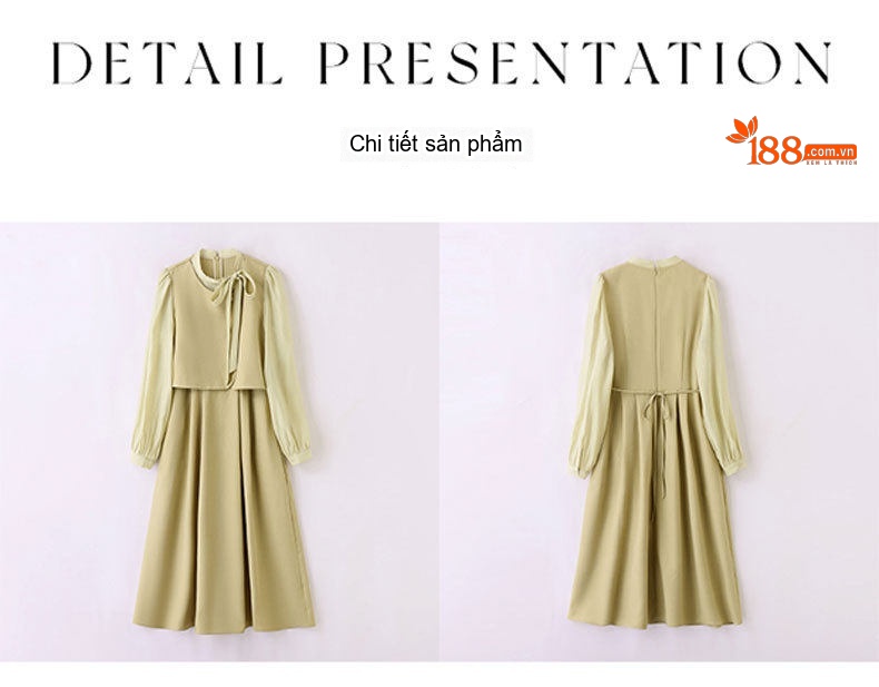 Váy liền thân Nữ Thiết Kế Giả Hai Lớp Phong Cách Tiểu Thư Cao Cấp Màu Đen, Xám, Xanh Olive chi tiết 30