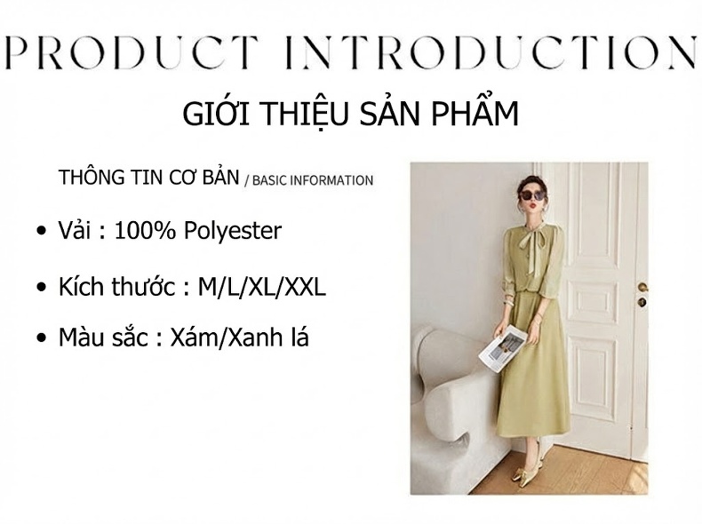 Váy liền thân Nữ Thiết Kế Giả Hai Lớp Phong Cách Tiểu Thư Cao Cấp Màu Đen, Xám, Xanh Olive chi tiết 13