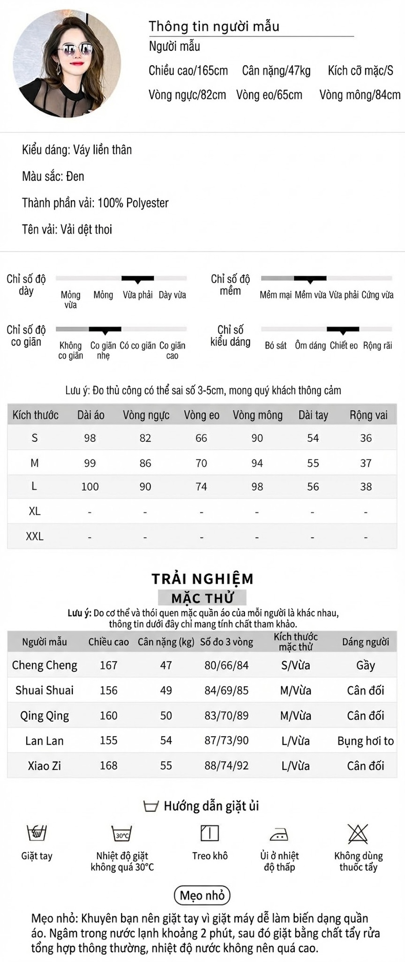 Váy Liền Thân Nữ Thu Đông Cổ Tròn Tay Dài Thiết Kế Lưới Gợi Cảm Màu Đen chi tiết 2