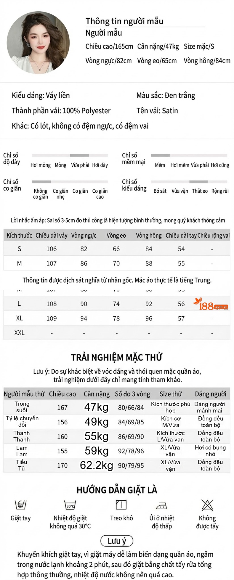 Váy liền thân Nữ Thu Đông Dáng Ôm Màu Đen Trắng chi tiết 2