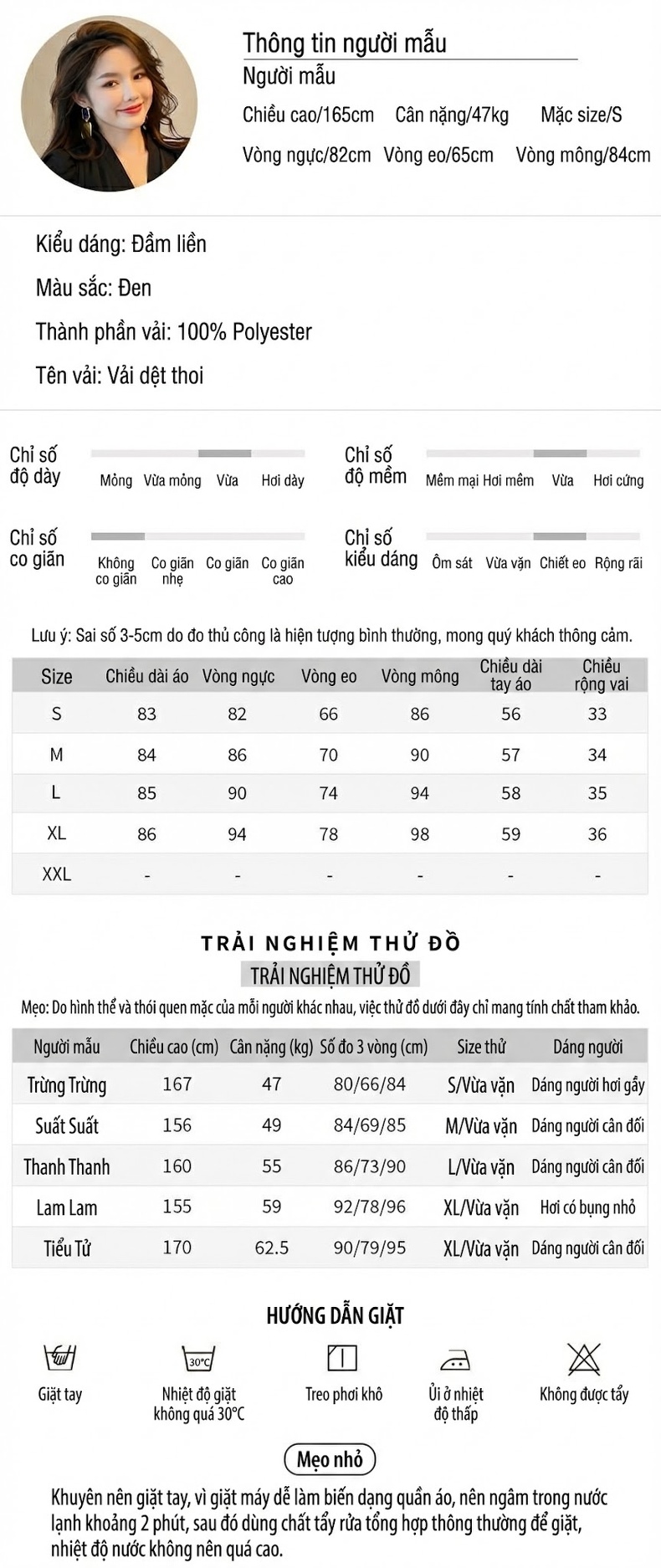 Váy liền thân Nữ Thu Đông Tay Dài Cổ chữ V Chân Váy Chữ A Xếp Ly Màu Đen, Trắng chi tiết 2