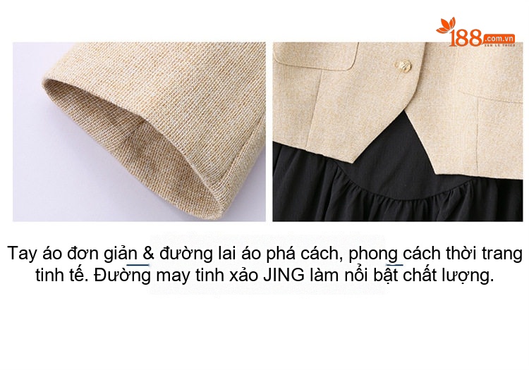Váy liền thân Nữ Tiểu Thư Phong Cách Pháp Kèm Áo Khoác Màu Be, Đen chi tiết 3