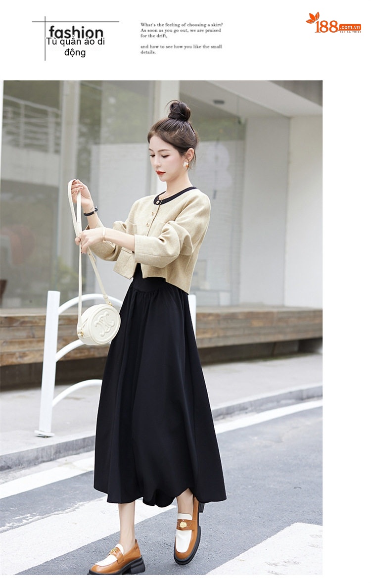 Váy liền thân Nữ Tiểu Thư Phong Cách Pháp Kèm Áo Khoác Màu Be, Đen chi tiết 16