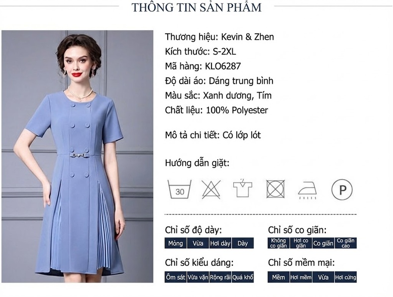 Váy Liền Thiết Kế A Line Xếp Ly Che Bụng Màu Xanh Lam, Tím chi tiết 18