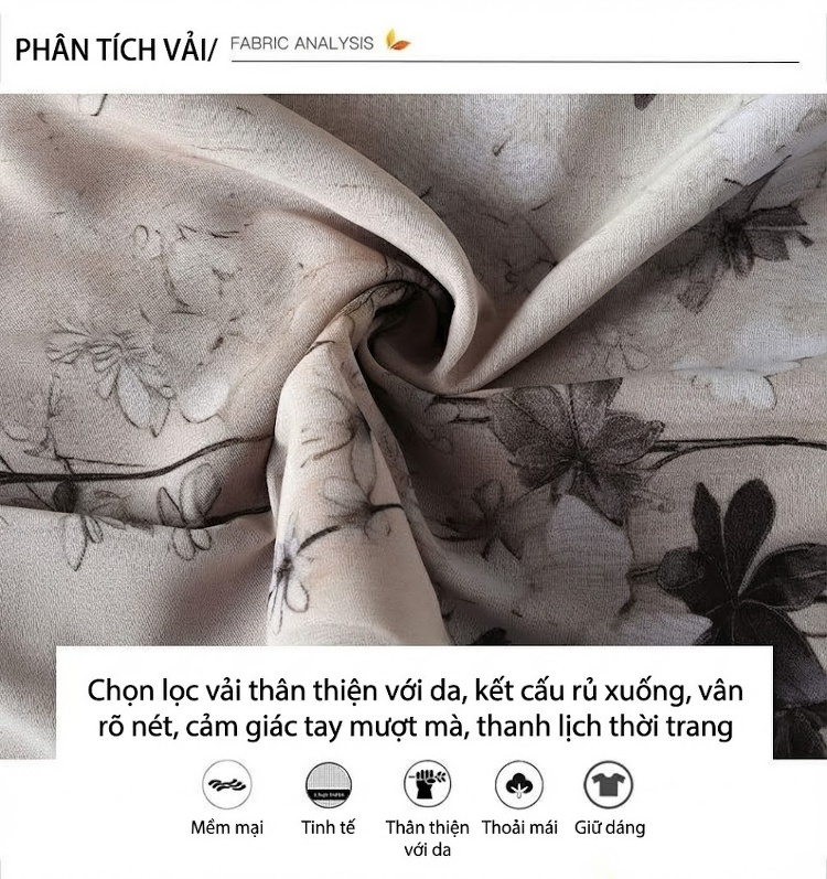 Váy Lụa A Line Nữ Cổ chữ V Tay Lỡ Họa Tiết Hoa Nhí Thanh Lịch chi tiết 8