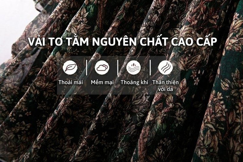 Váy Lụa Dài Tay Họa Tiết Hoa Nhí Thanh Lịch chi tiết 6