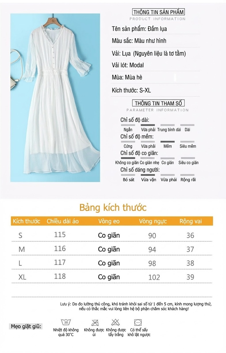 Váy Lụa Nữ Cổ chữ V Thắt Eo Thiết Kế Bèo Nhún Màu Trắng chi tiết 5