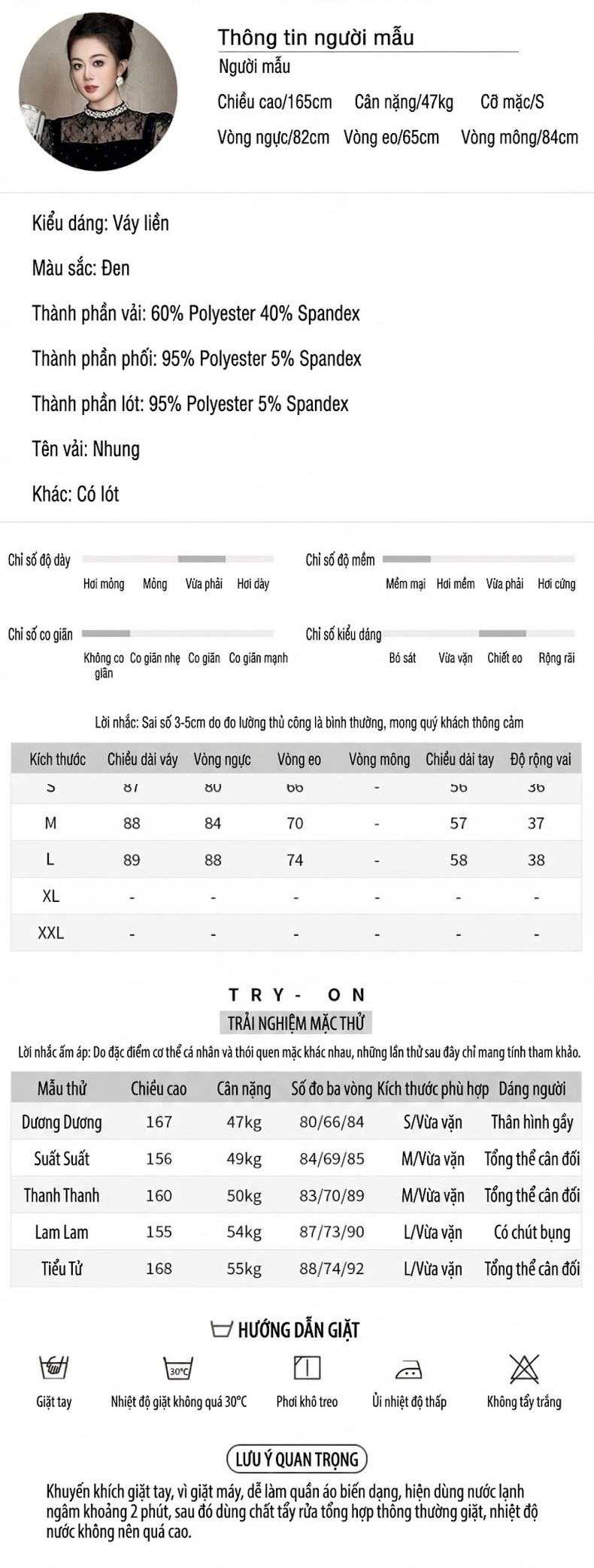 Váy Lụa Pháp Nữ Cổ Tròn Đính Đá Tay Ren dáng chữ A Chiết Eo Màu Đen chi tiết 2