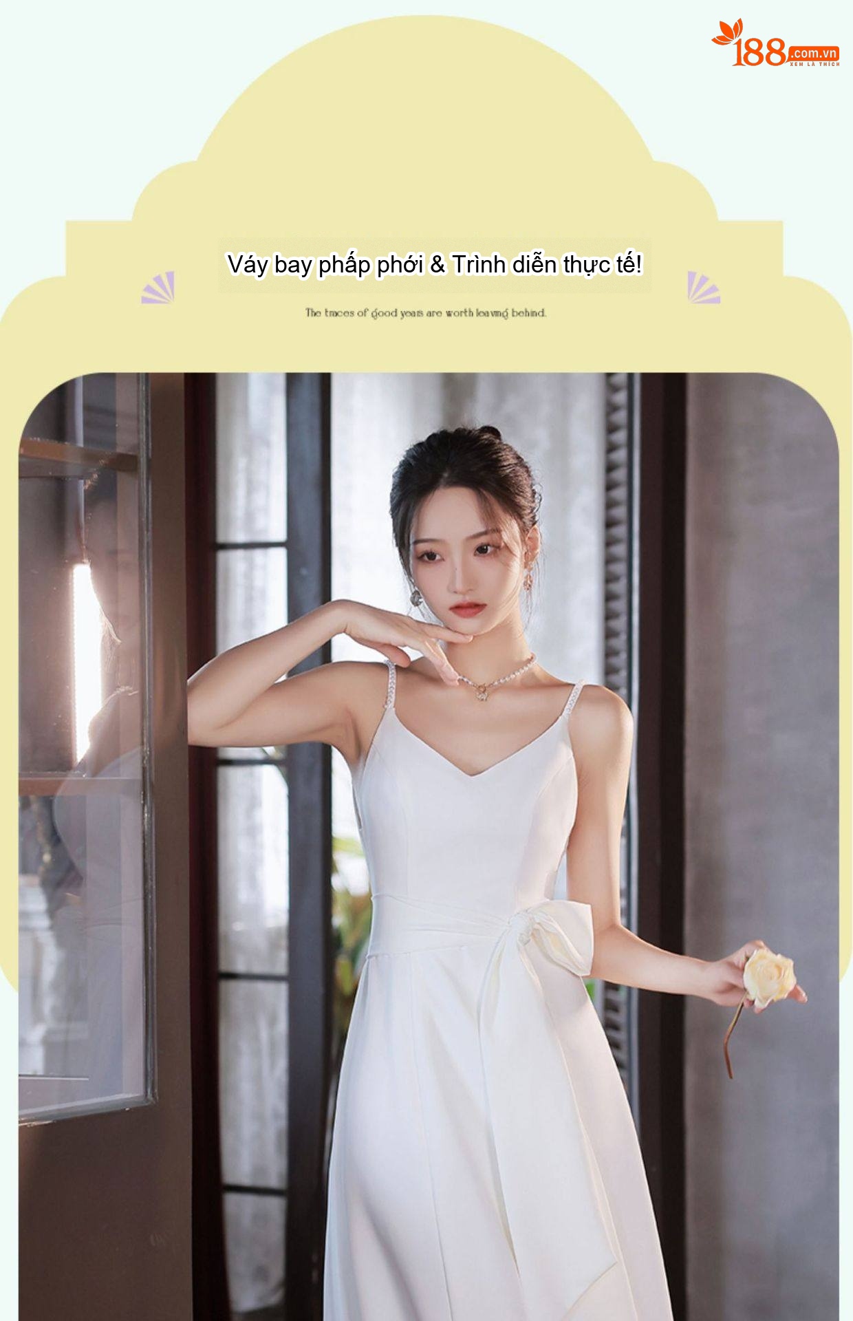 Váy Lụa Satin Hai Dây Dự Tiệc Cưới, Đính Hôn Màu Trắng chi tiết 12