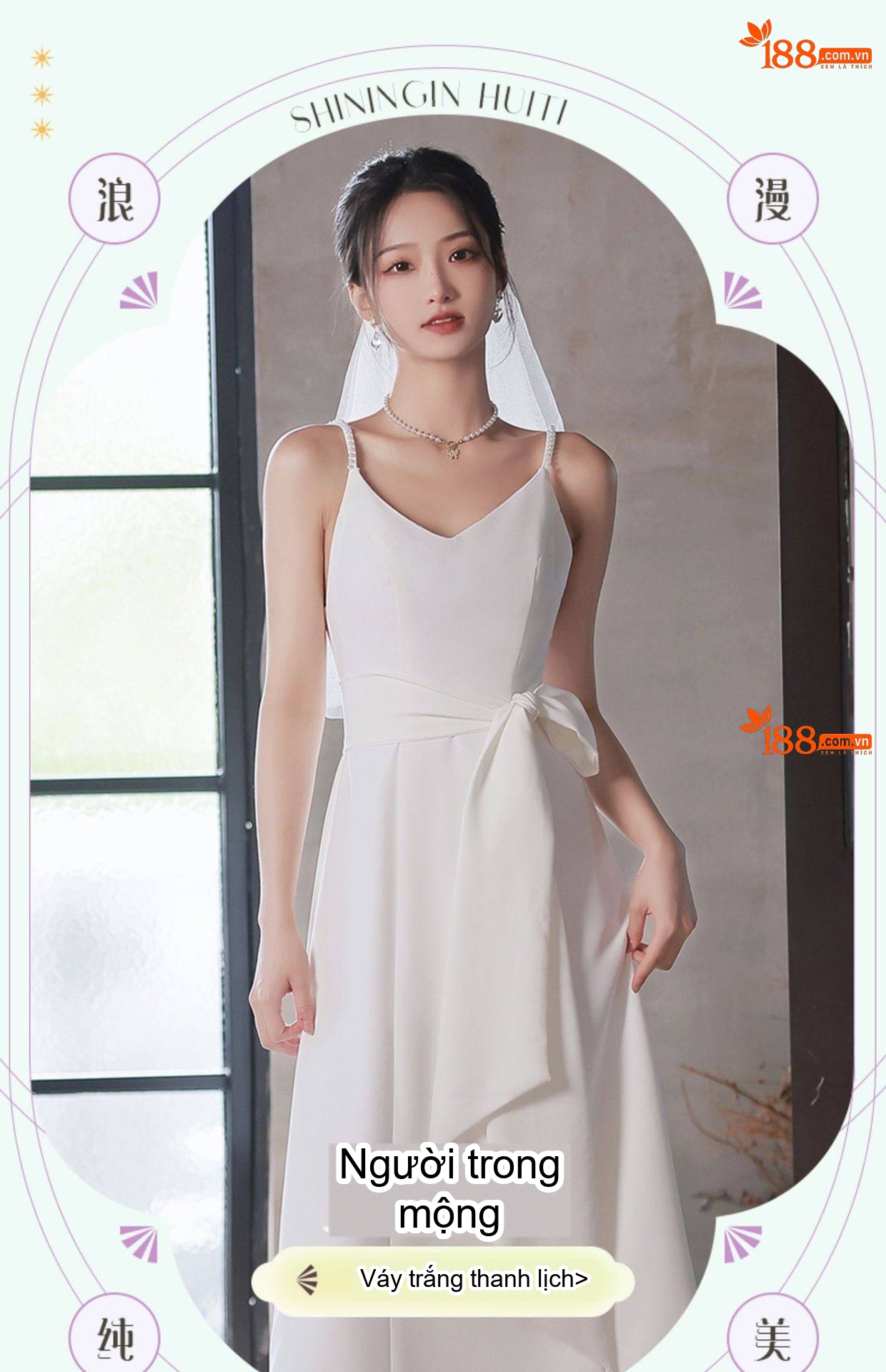 Váy Lụa Satin Hai Dây Dự Tiệc Cưới, Đính Hôn Màu Trắng chi tiết 1