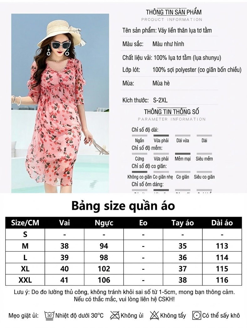 Váy Lụa Tằm Thượng Hạng Họa Tiết Hoa Nhí Phong Cách Pháp Dáng Dài Nữ Màu Hồng, Đỏ, Trắng chi tiết 1