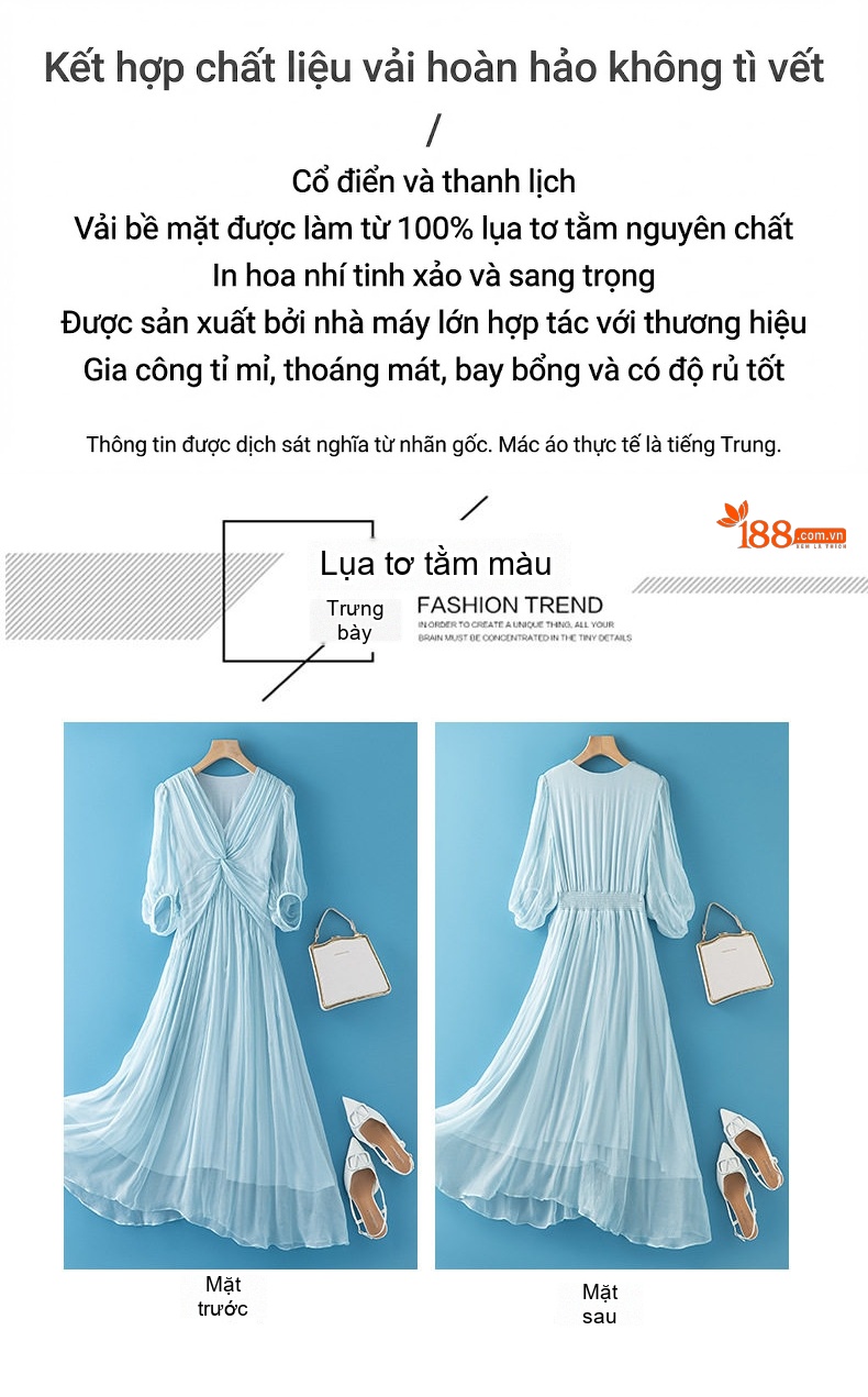 Váy Lụa Tằm Tơ Dáng Dài Thắt Eo Phong Cách Pháp Màu Hồng chi tiết 3