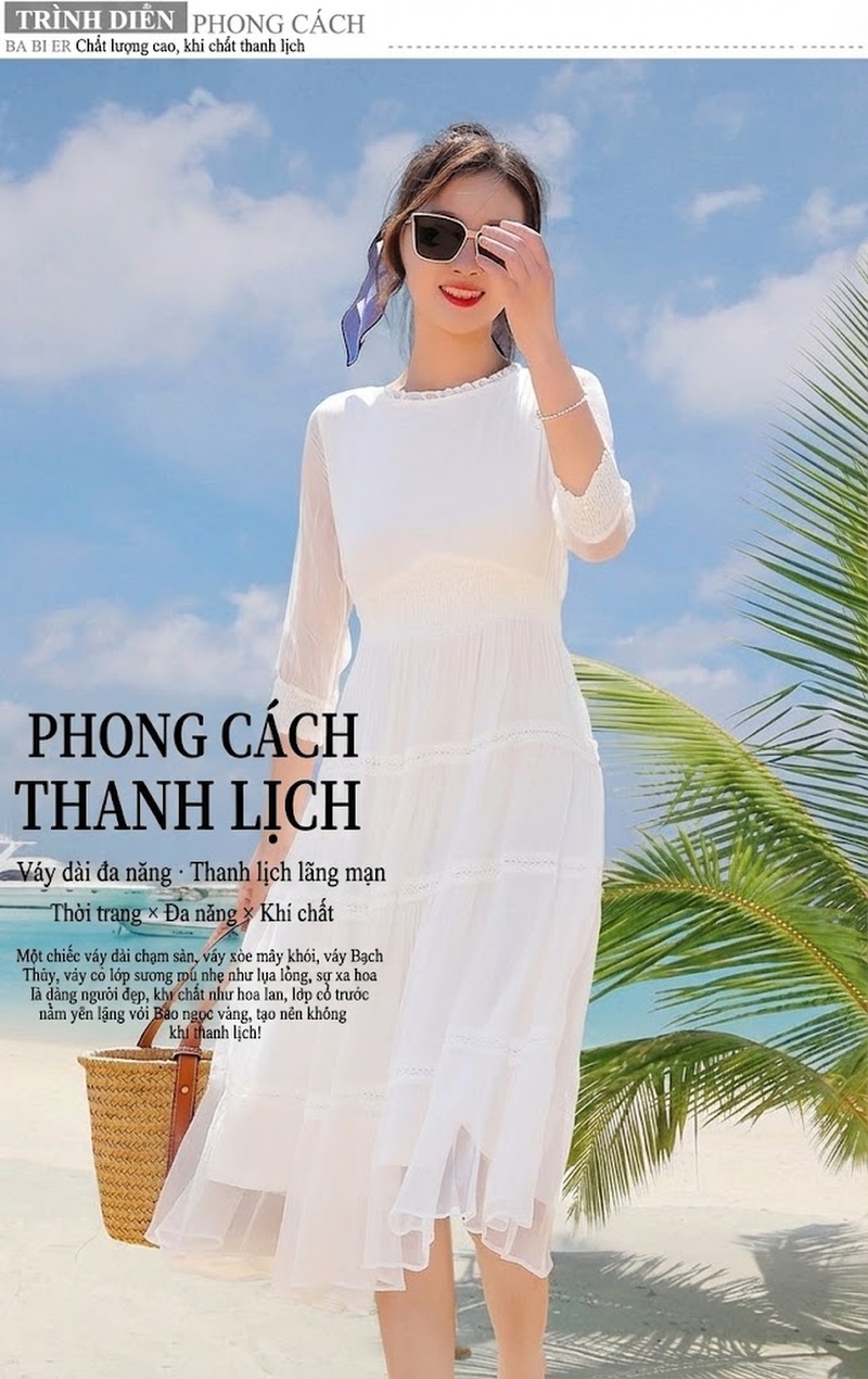 Váy Lụa Tằm Tơ Nữ Dáng Dài Công Sở Thanh Lịch Màu Trắng chi tiết 3