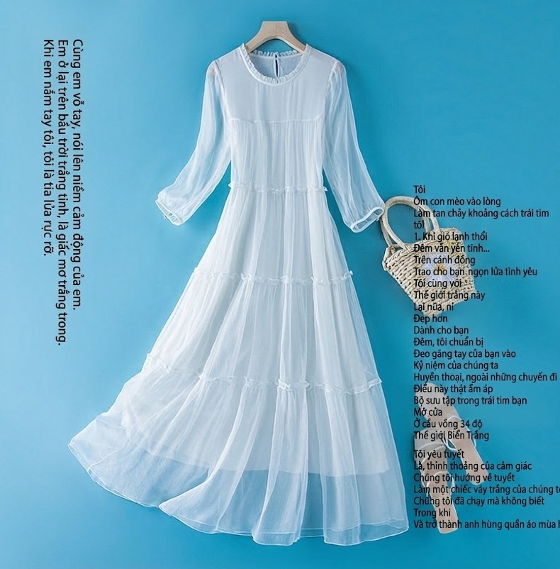 Váy Lụa Tơ Tằm Dáng Dài Bohemian Thiết Kế OL Thanh Lịch Màu Đỏ, Trắng, Hồng chi tiết 1