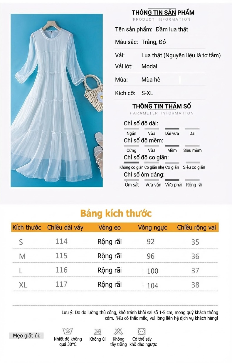 Váy Lụa Tơ Tằm Dáng Dài Bohemian Thiết Kế OL Thanh Lịch Màu Đỏ, Trắng, Hồng chi tiết 5