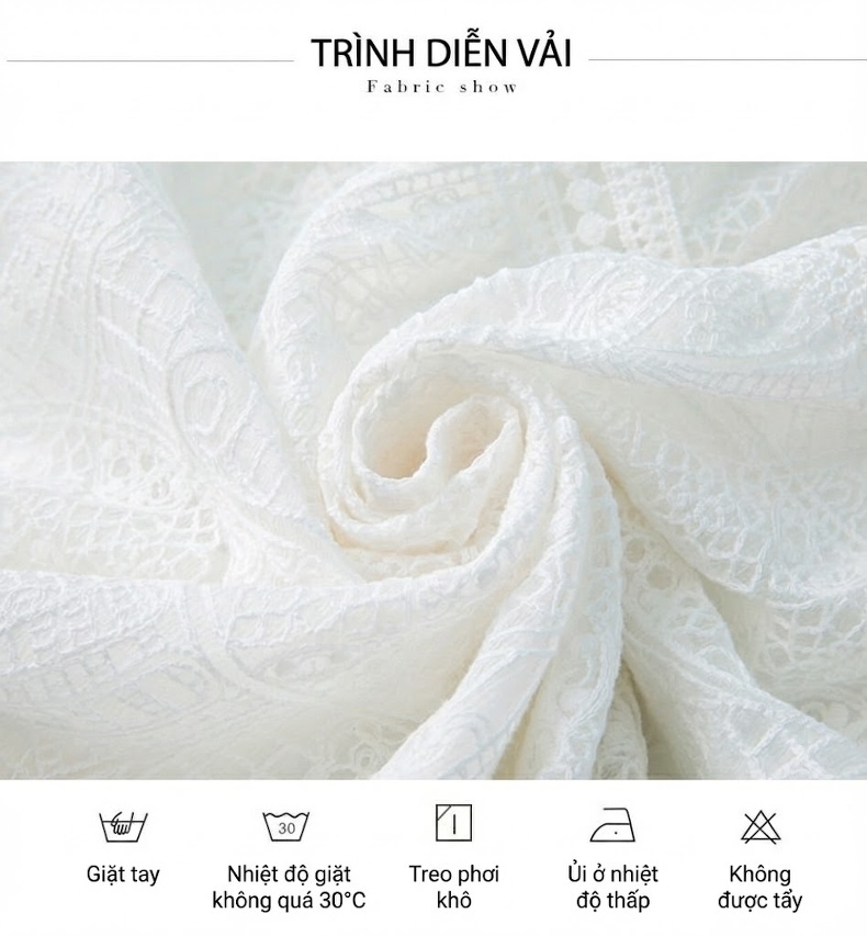 Váy Lụa Tơ Tằm Thêu Hoa Dáng Dài Qua Gối Màu Trắng chi tiết 4