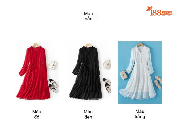 Váy Lụa Tơ Tằm Trung Niên Dáng Dài Thanh Lịch Màu Đen, Đỏ, Trắng chi tiết 5