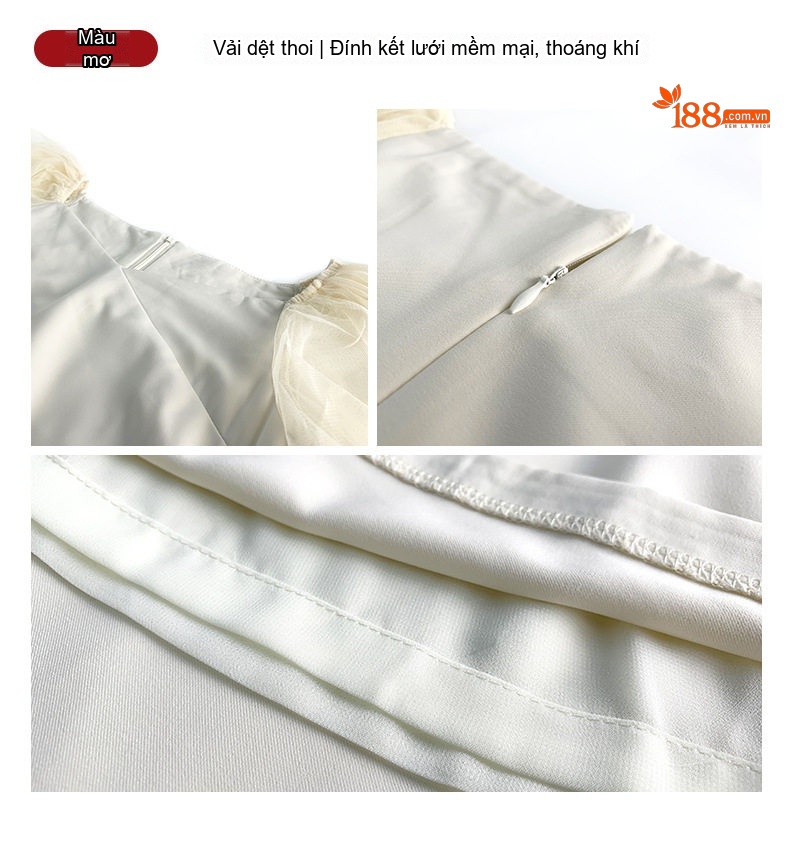 Váy Lưới Tay Bồng Nữ Dáng Ôm Thiết Kế Thanh Lịch Màu Đen, Trắng chi tiết 5