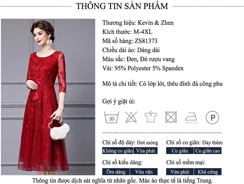 Váy Lưới Thêu Hoa Nữ Tay Lỡ Chiết Eo Đính Đá Màu Đỏ, Đen chi tiết 17