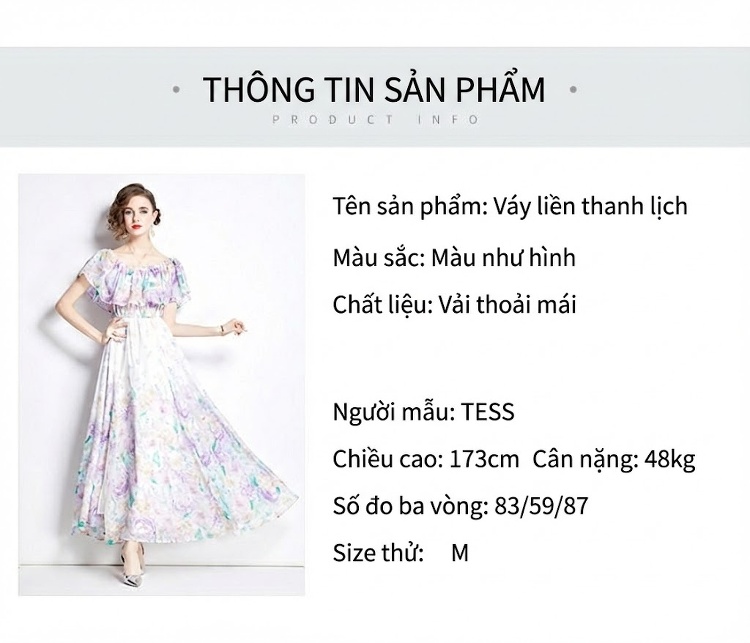 Váy Maxi Hở Vai Bèo Nhún Eo Thun Họa Tiết Hoa Nhí Đi Biển chi tiết 9