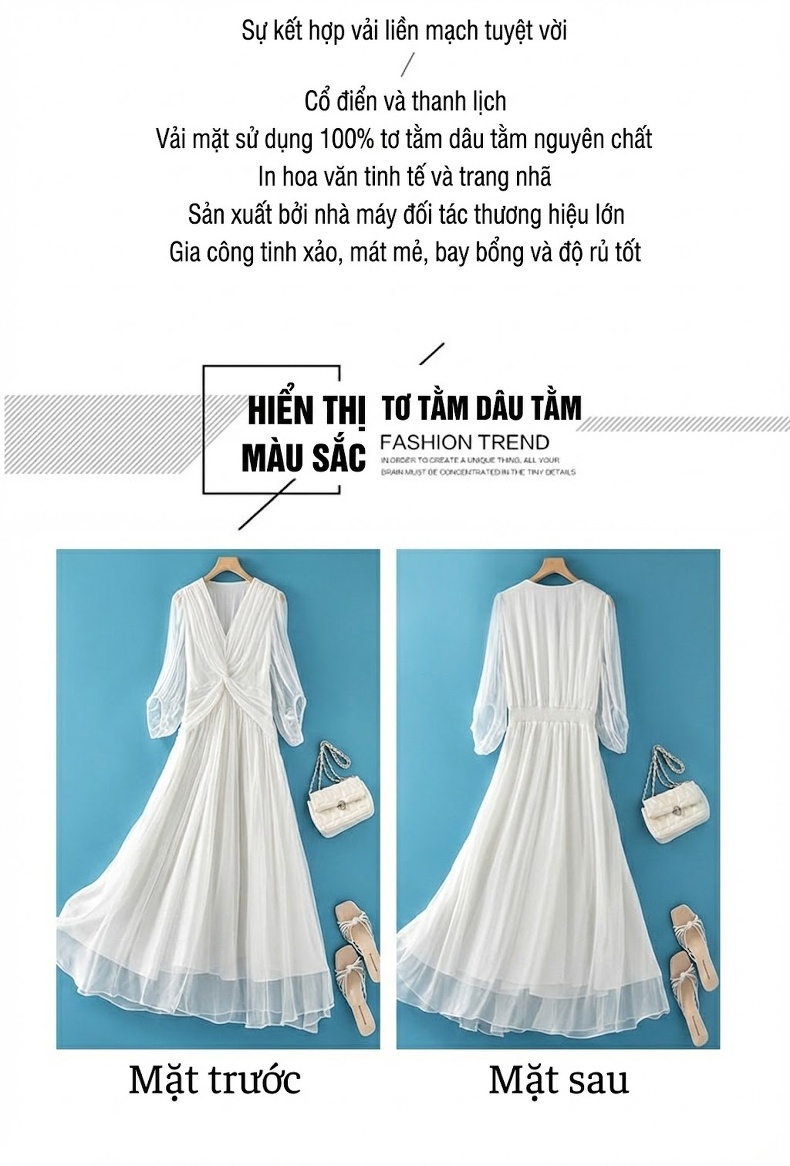 Váy Maxi Lụa Tằm Bohemian Đi Biển Mùa Hè Màu Hồng chi tiết 3