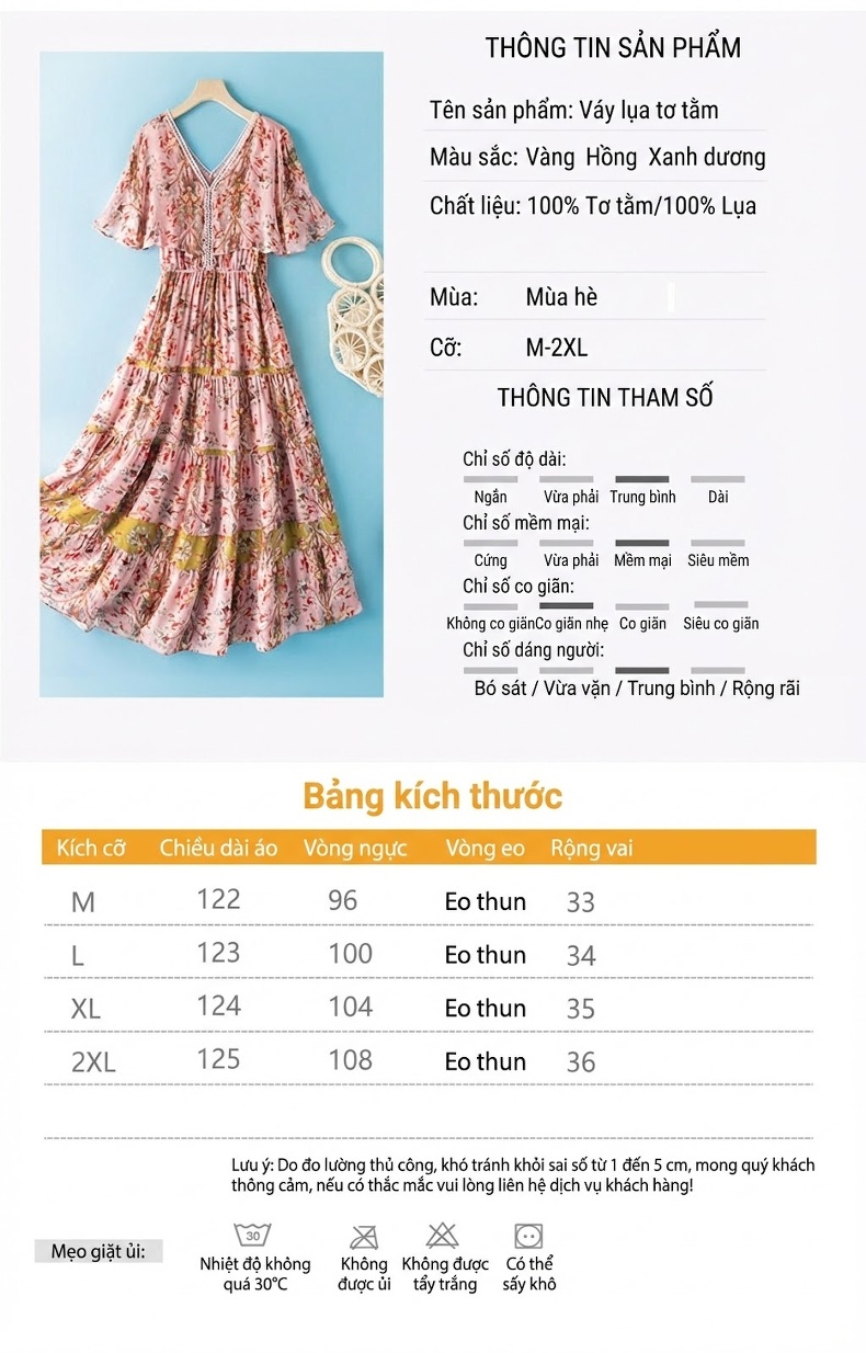 Váy Maxi Nữ Chân Váy Dài Tay Loe Cổ chữ V Thắt Eo Chun Chất Liệu 真丝 Màu Hồng, Xanh, Vàng chi tiết 5