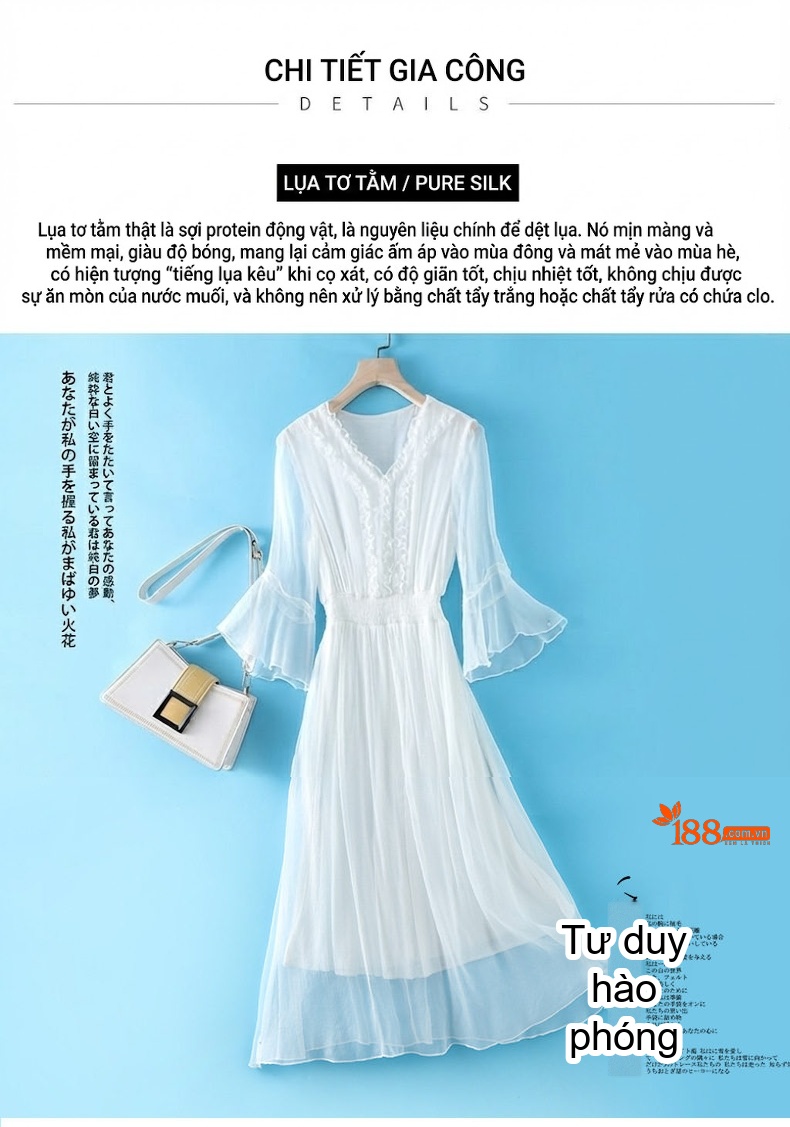 Váy Maxi Nữ Dáng Dài Bohemian Chiết Eo Tôn Dáng Chất Liệu 真丝 (Lụa) Màu Đỏ, Trắng, Đen chi tiết 5