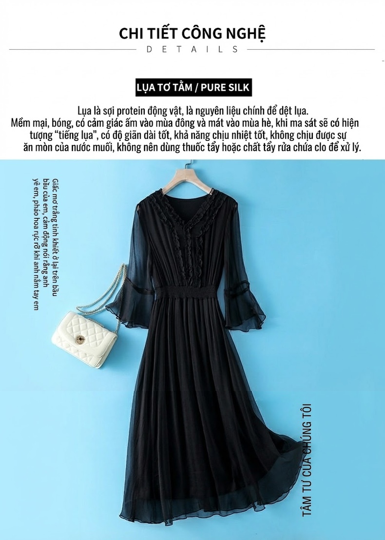 Váy Maxi Nữ Dáng Dài Bohemian Chiết Eo Tôn Dáng Chất Liệu 真丝 (Lụa) Màu Đỏ, Trắng, Đen chi tiết 10
