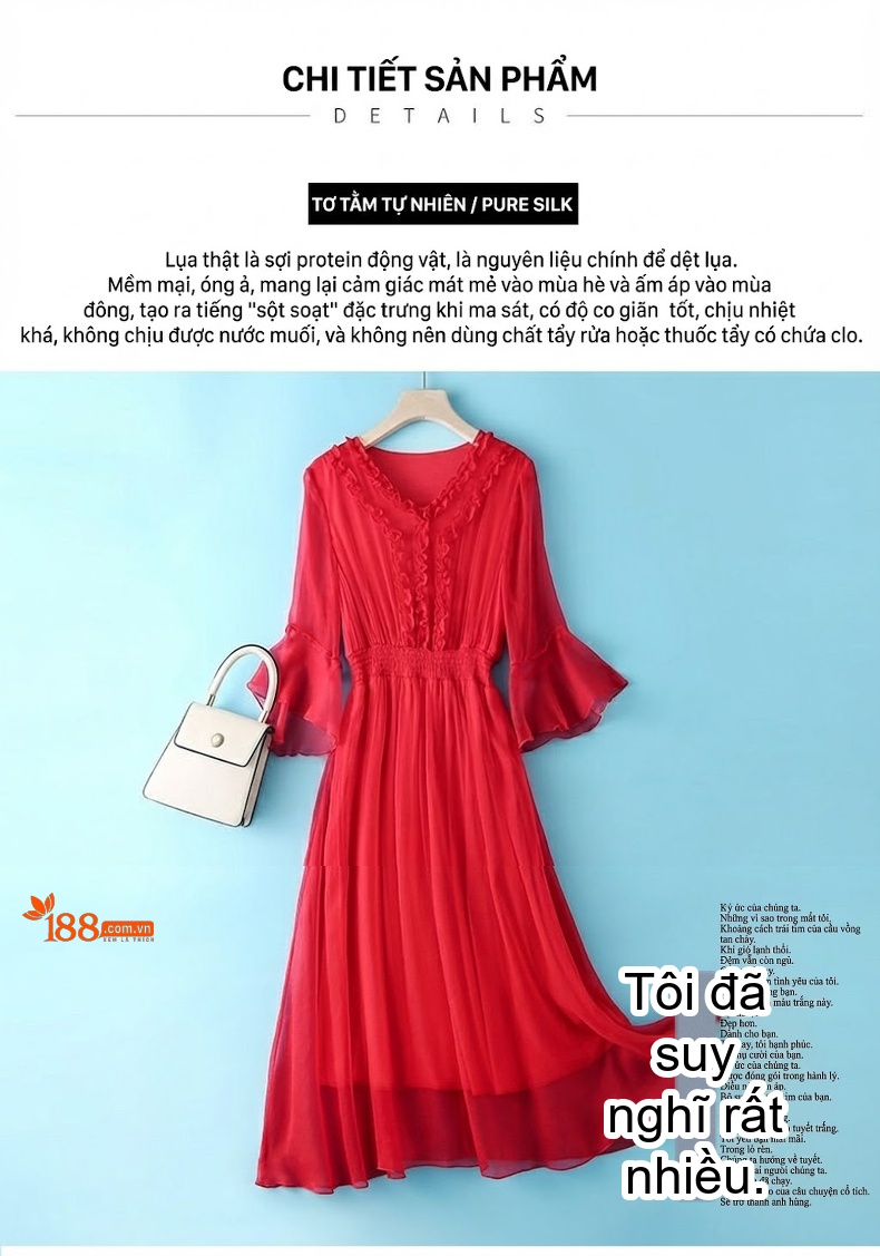 Váy Maxi Nữ Dáng Dài Bohemian Chiết Eo Tôn Dáng Chất Liệu 真丝 (Lụa) Màu Đỏ, Trắng, Đen chi tiết 16