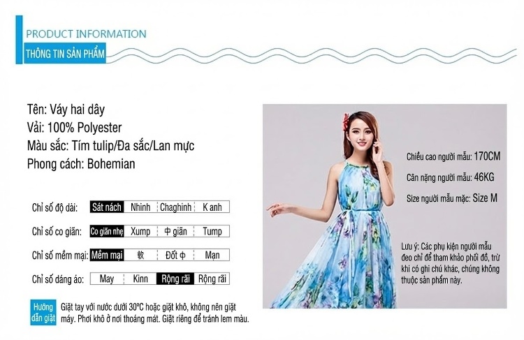 Váy Maxi Nữ Dáng Dài Không Tay Họa Tiết Hoa, Che Bụng Chất Liệu Voan Màu Xanh Dương, Tím chi tiết 8
