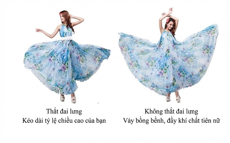 Váy Maxi Nữ Dáng Dài Không Tay Họa Tiết Hoa, Che Bụng Chất Liệu Voan Màu Xanh Dương, Tím chi tiết 3
