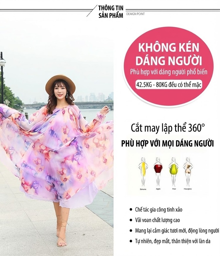 Váy Maxi Nữ Dáng Dài Tay Dài Cổ Tròn Chất Liệu Gấm Nhăn Họa Tiết Bohemian Màu Tím, Hồng, Cam... chi tiết 2