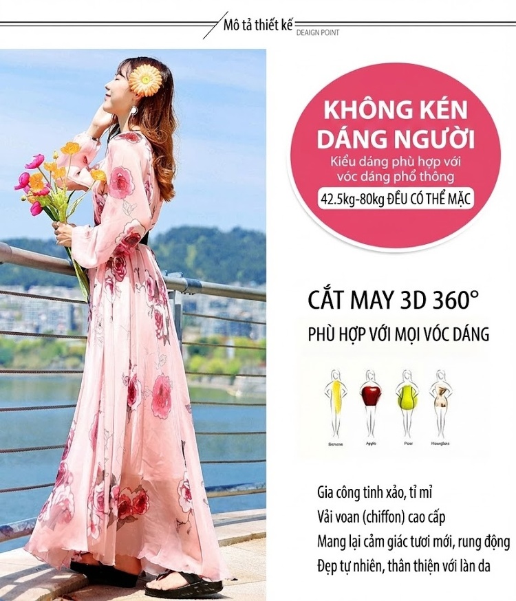 Váy Maxi Nữ Dáng Dài Tay Dài Cổ Tròn Họa Tiết Hoa Phong Cách Bohemian Chất Vải Gấm Nhăn Màu Hồng chi tiết 2