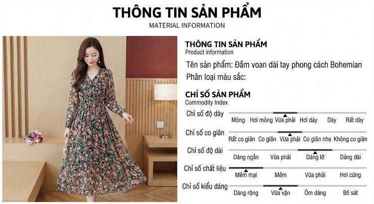 Váy Maxi Nữ Dáng Dài Tay Dài Cổ Tròn Họa Tiết Hoa Phong Cách Bohemian Chất Vải Gấm Nhăn Màu Hồng chi tiết 3