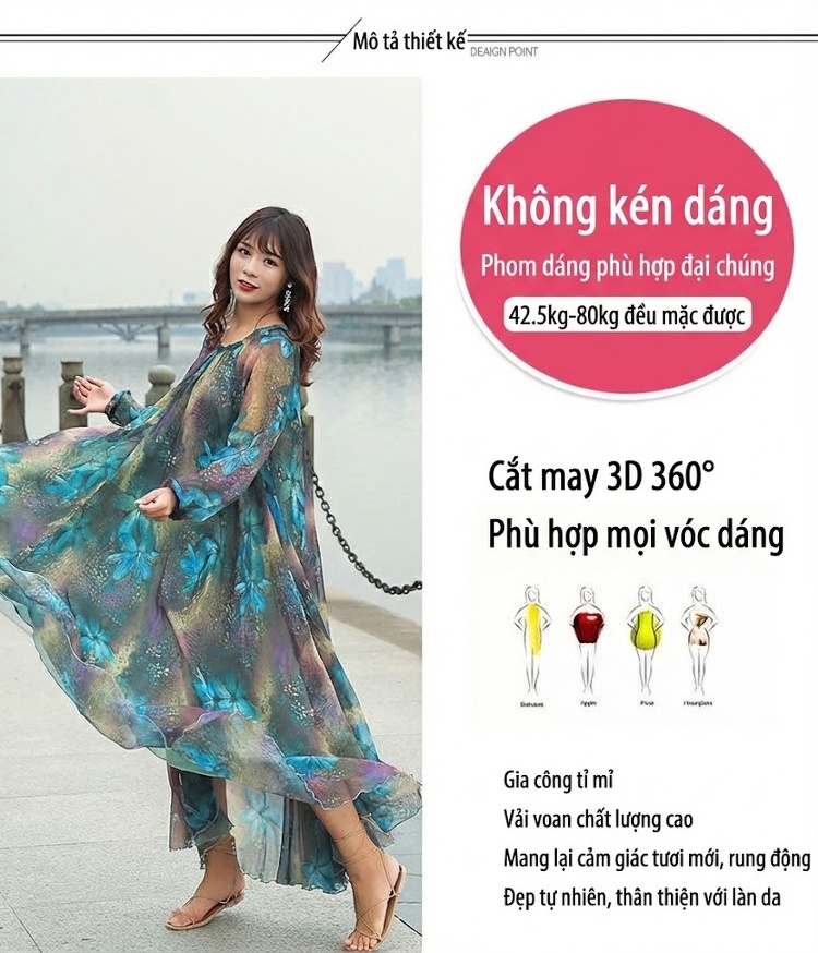Váy Maxi Nữ Dáng Dài Tay Dài Cổ Tròn Phong Cách Bohemian Thích Hợp Đi Biển chi tiết 2