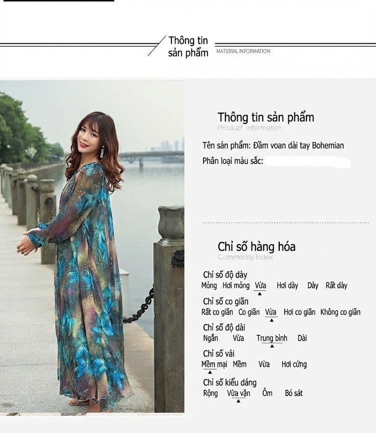 Váy Maxi Nữ Dáng Dài Tay Dài Cổ Tròn Phong Cách Bohemian Thích Hợp Đi Biển chi tiết 3