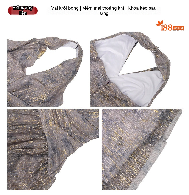 Váy Maxi Nữ Hở Lưng Cổ Chữ V Dáng Dài Thắt Eo Phong Cách Đi Biển Màu Tím chi tiết 3