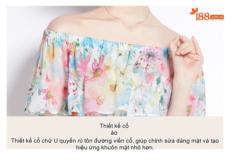 Váy Maxi Nữ Hở Vai Bèo Nhún Eo Thun Xòe Rộng Xẻ Tà Chất Liệu Voan Họa Tiết Hoa chi tiết 6