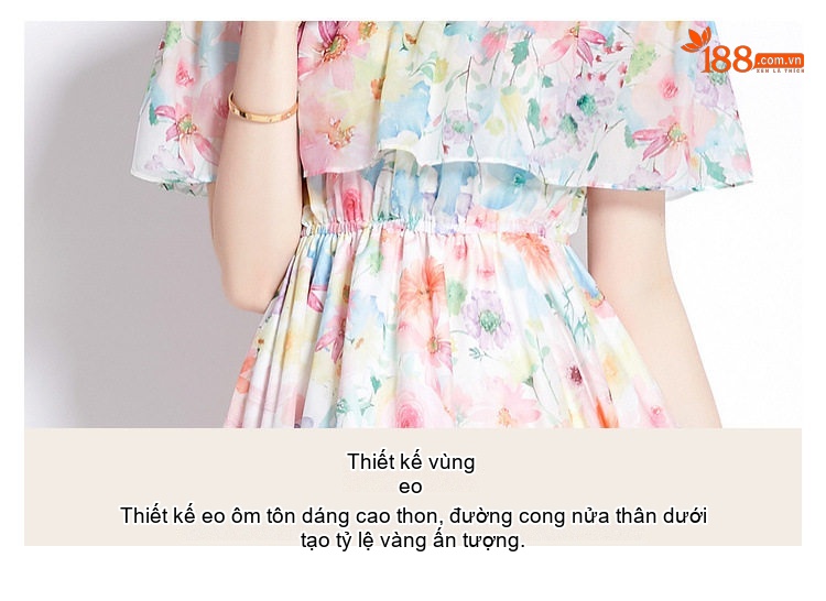 Váy Maxi Nữ Hở Vai Bèo Nhún Eo Thun Xòe Rộng Xẻ Tà Chất Liệu Voan Họa Tiết Hoa chi tiết 7