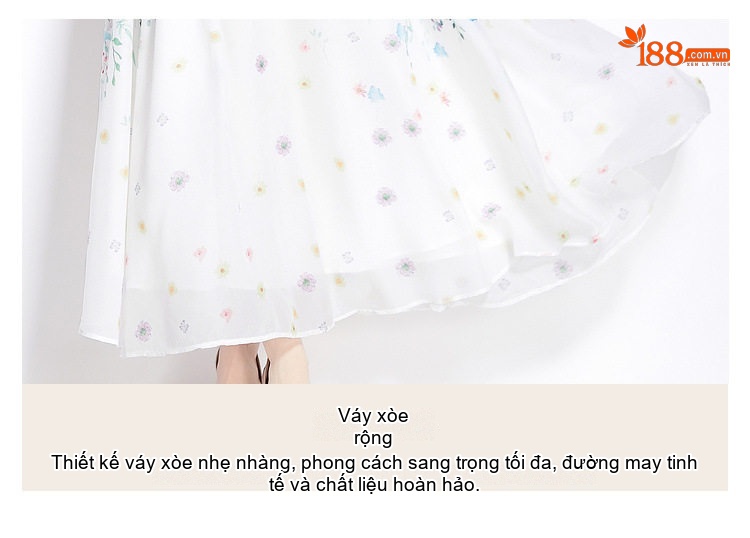 Váy Maxi Nữ Hở Vai Bèo Nhún Eo Thun Xòe Rộng Xẻ Tà Chất Liệu Voan Họa Tiết Hoa chi tiết 8