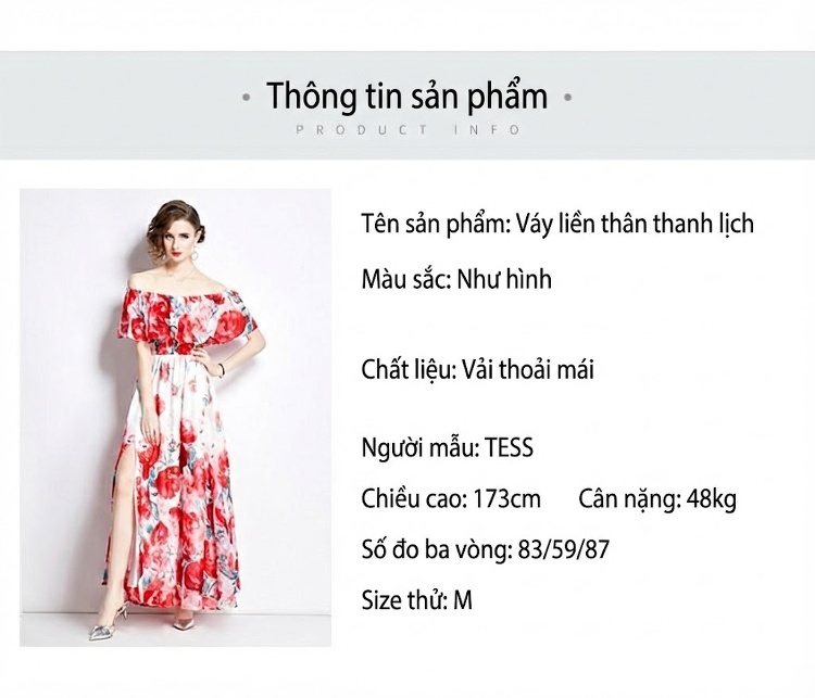 Váy Maxi Nữ Hở Vai Bèo Nhún Xẻ Tà Chất Liệu Voan Lụa Họa Tiết Hoa chi tiết 8