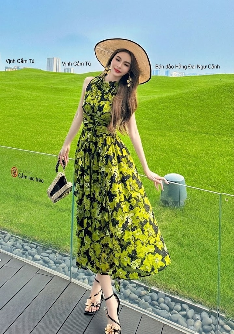 Váy Maxi Nữ Sát Nách Họa Tiết Hoa Nhỏ Thắt Eo Phong Cách Pháp Màu Xanh Lá, Đen chi tiết 9