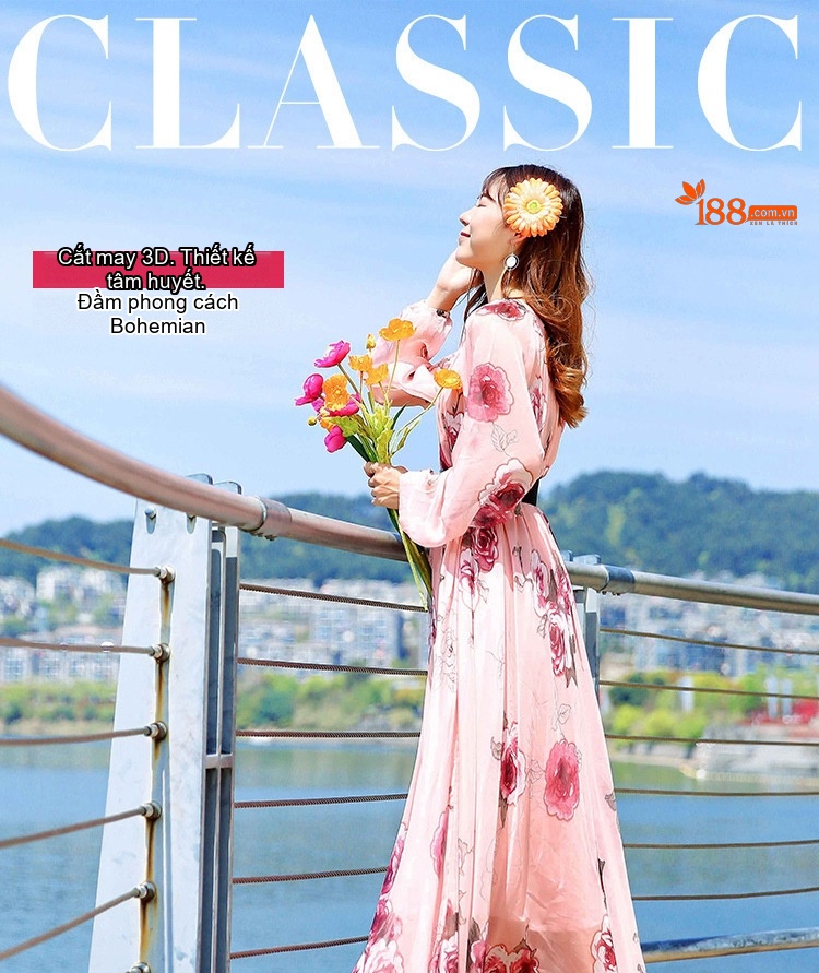 Váy Maxi Nữ Tay Dài Chiffon Họa Tiết Hoa Phong Cách Bohemian chi tiết 1