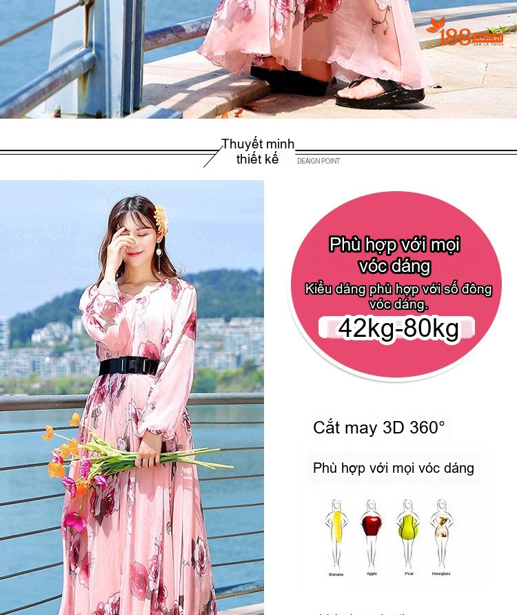 Váy Maxi Nữ Tay Dài Chiffon Họa Tiết Hoa Phong Cách Bohemian chi tiết 2