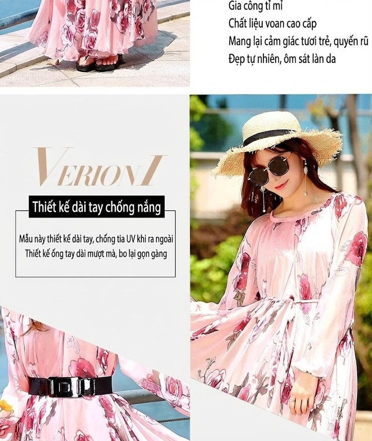 Váy Maxi Nữ Tay Dài Chiffon Họa Tiết Hoa Phong Cách Bohemian chi tiết 3