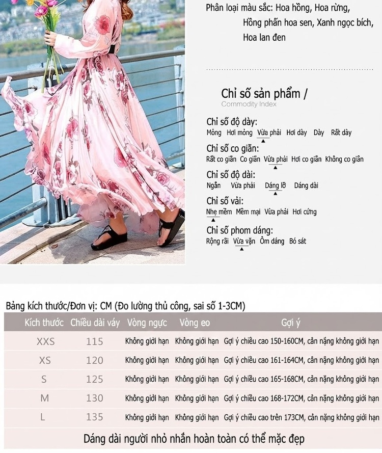 Váy Maxi Nữ Tay Dài Chiffon Họa Tiết Hoa Phong Cách Bohemian chi tiết 6